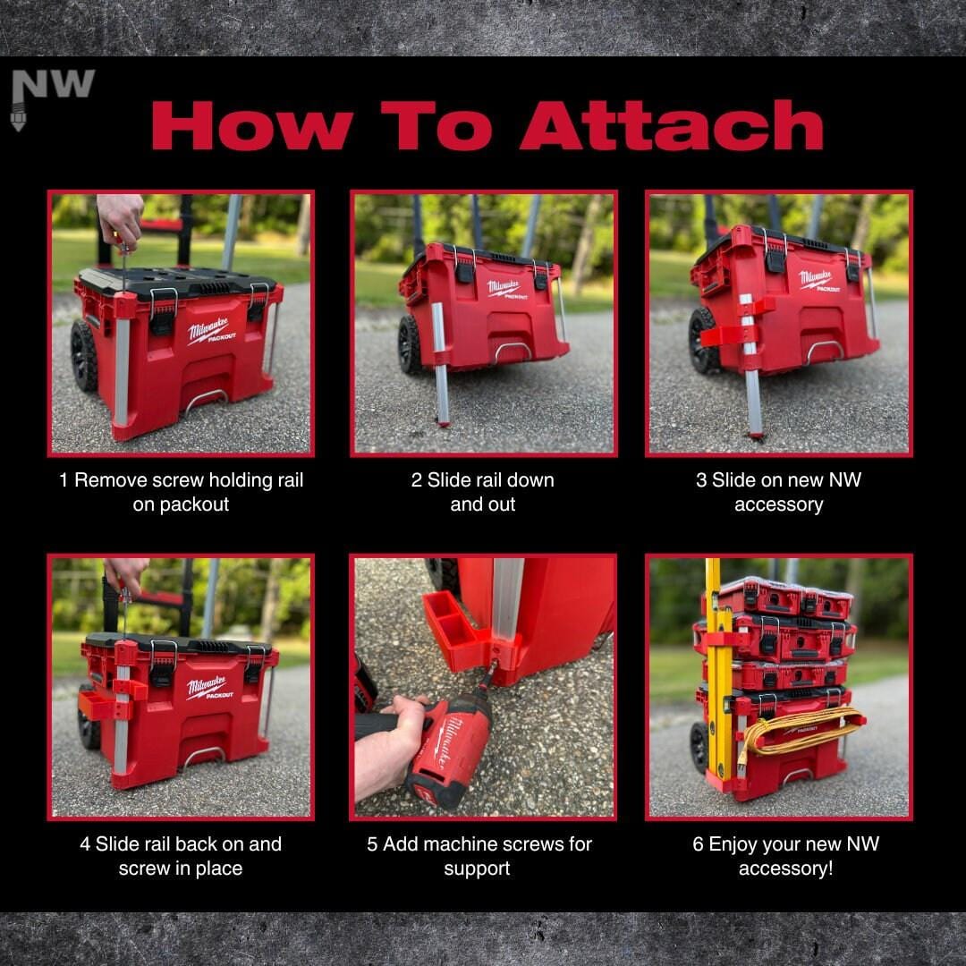 Milwaukee Hook for Packout - Red Plastic Design with Multiple Cutouts for Versatile Use NW3DPrinting