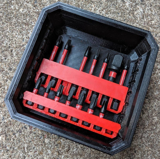 Milwaukee Tool Style Bit Holders for Milwaukee Packout Bins NW3DPrinting Red-Small- 8 Bits
