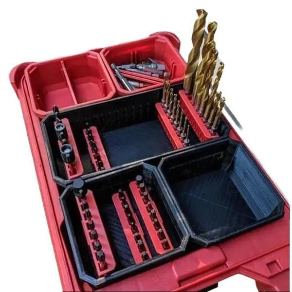 Slim Packout Bins for Milwaukee Bit Holders - 4x4 & 4x8 Sizes - Durable PETG Material - Lifetime Guarantee - Made in USA NW3DPrinting Red-Small Bin
